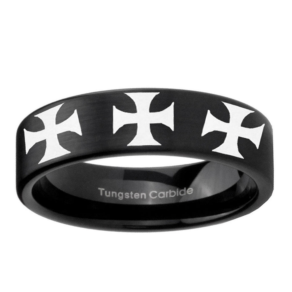 6mm Multiple Maltese Cross Pipe Cut Black Tungsten Ring