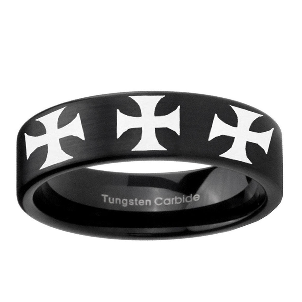 6mm Multiple Maltese Cross Pipe Cut Black Tungsten Ring