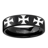 6, 8mm Multiple Maltese Cross Pipe Cut Brush Black Tungsten Ring