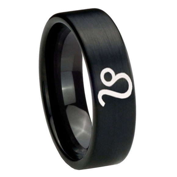 8mm-Leo-Zodiac-Pipe-Cut-Brush-Black-Tungsten-Carbide-Wedding-Band-Ring