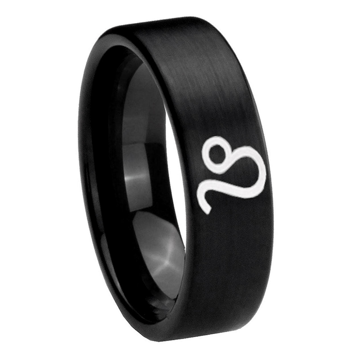 8mm Leo Zodiac Pipe Cut Brush Black Tungsten Wedding Band