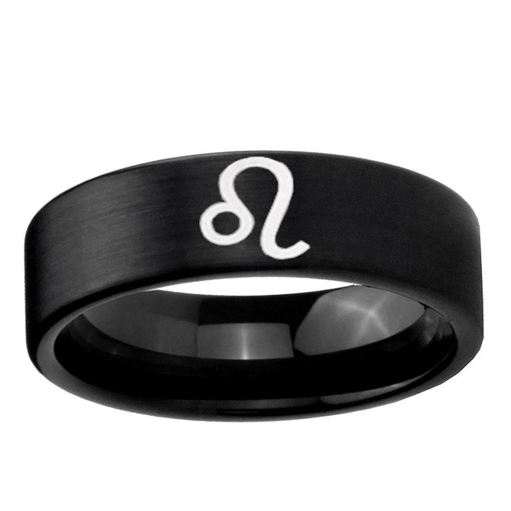 6mm Leo Zodiac Pipe Cut Brush Black Tungsten Wedding Band
