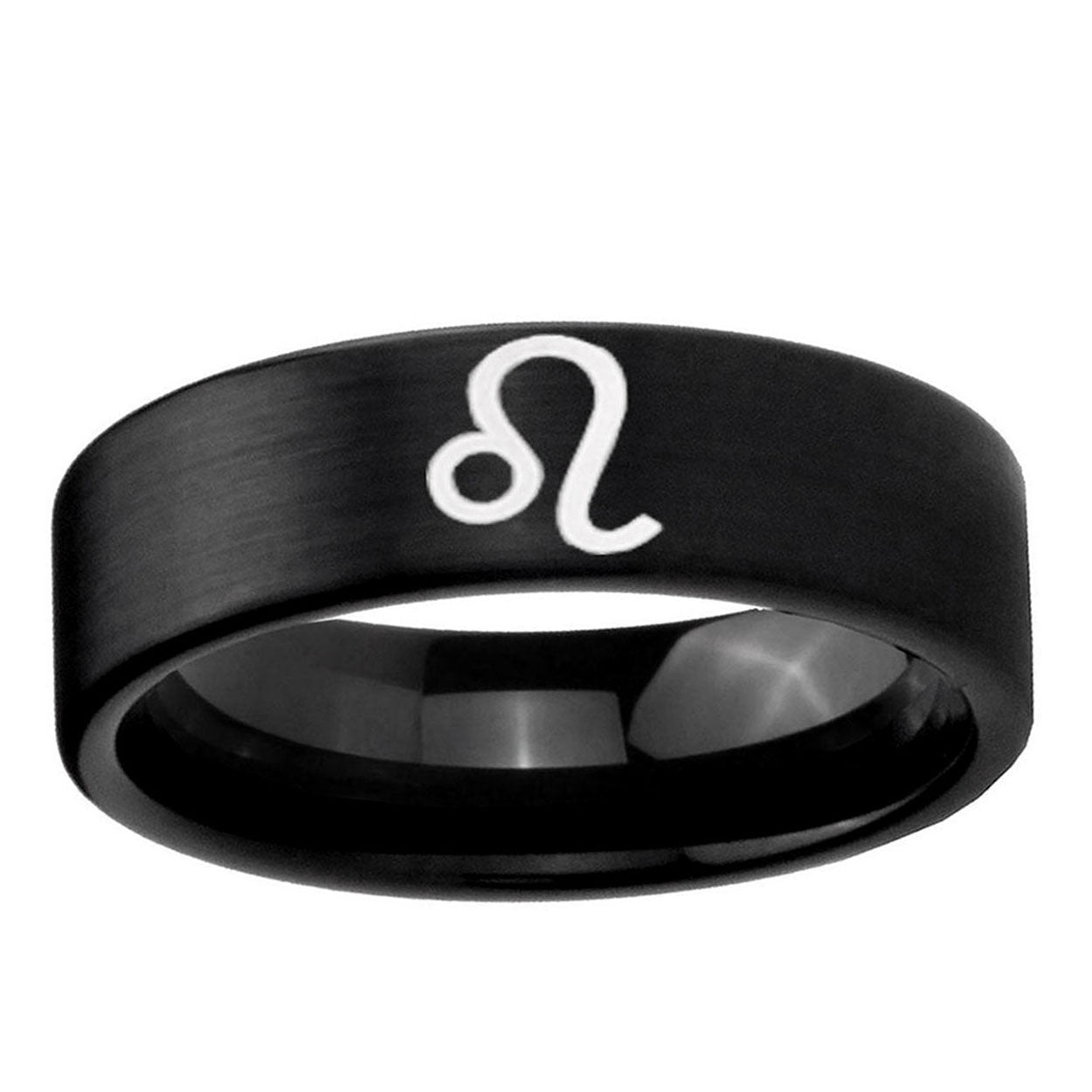 6mm Leo Zodiac Pipe Cut Brush Black Tungsten Wedding Band