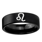 6, 8mm Leo Zodiac Pipe Cut Brush Black Tungsten Ring