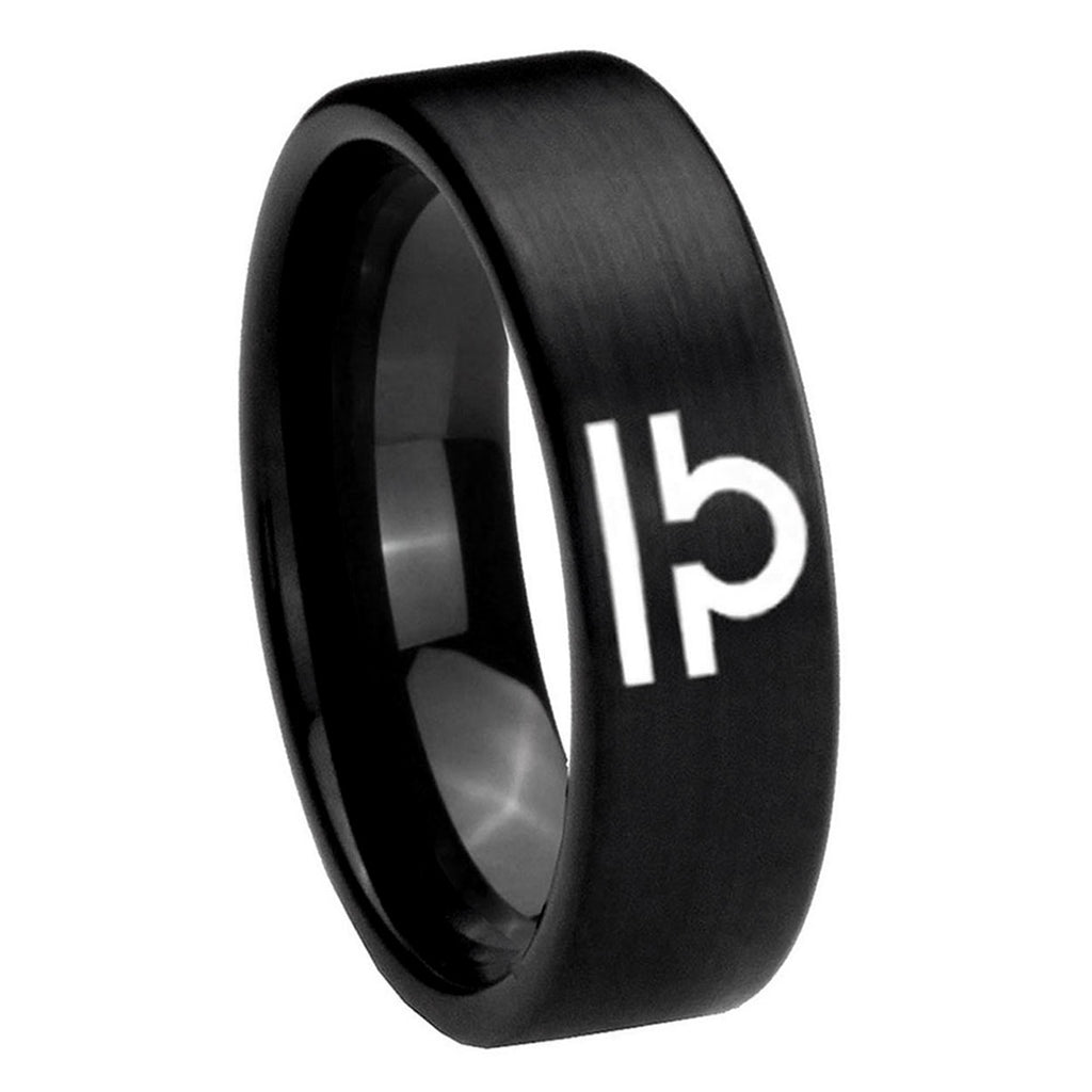 8mm Libra Horoscope Pipe Cut Brush Black Tungsten Ring
