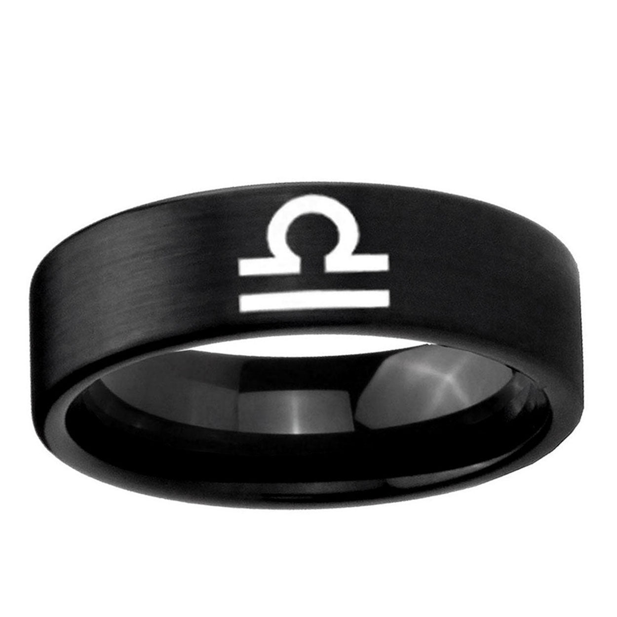 6mm Libra Horoscope Pipe Cut Brush Black Tungsten Ring