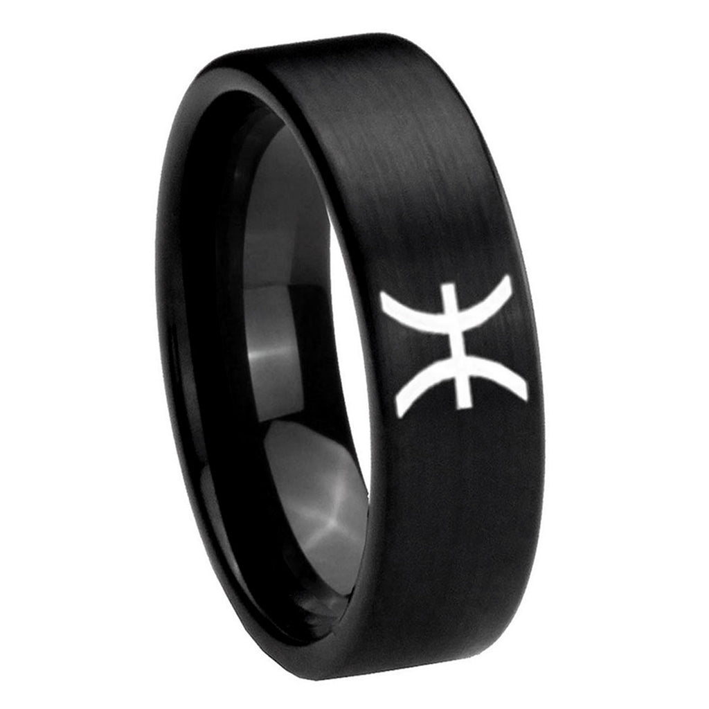 8mm Pisces Zodiac Pipe Cut Brush Black Tungsten Wedding Ring