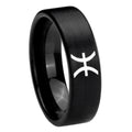 8mm Pisces Zodiac Pipe Cut Brush Black Tungsten Wedding Ring