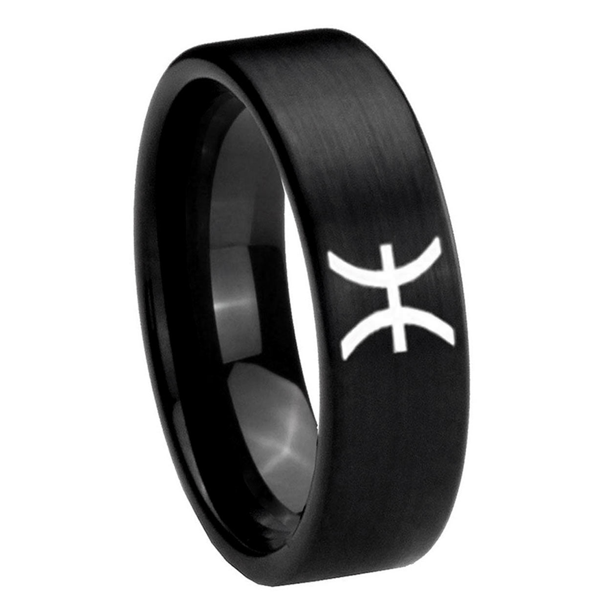 8mm Pisces Zodiac Pipe Cut Brush Black Tungsten Wedding Ring