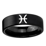 6, 8mm Pisces Zodiac Pipe Cut Brush Black Tungsten Ring
