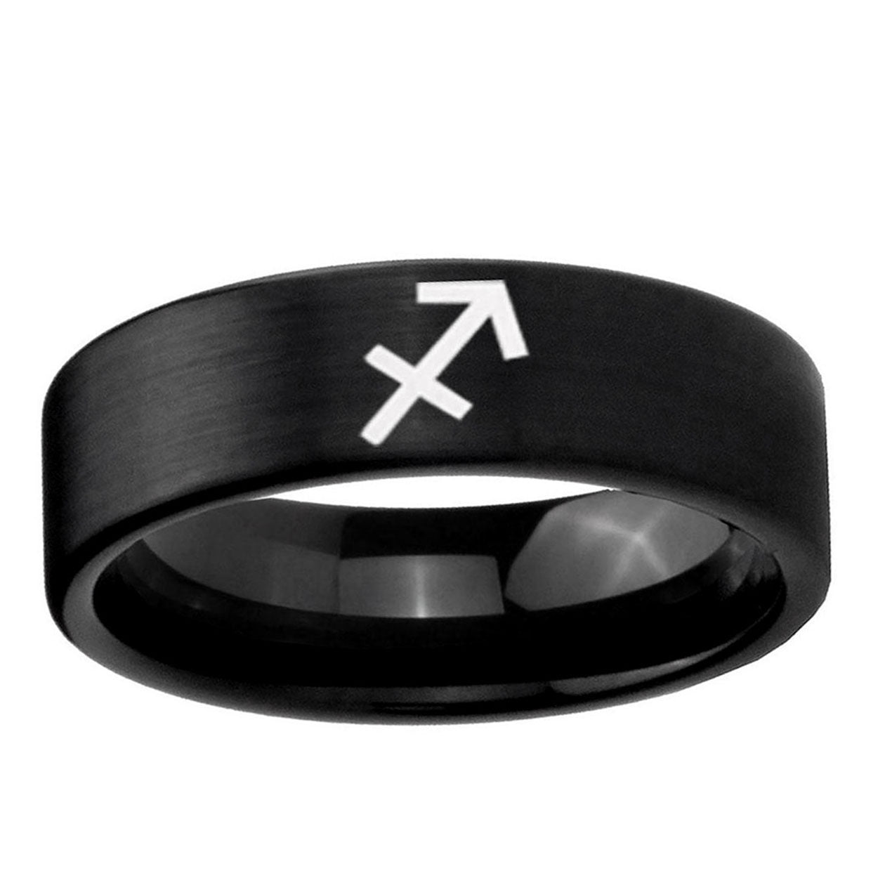 6mm Sagittarius Zodiac Pipe Cut Brush Black Tungsten Ring