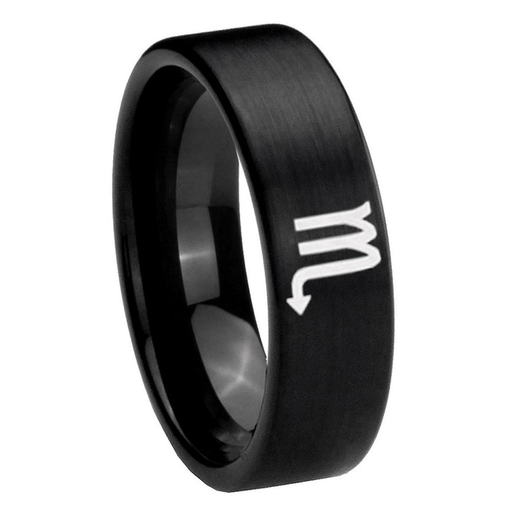 8mm Scorpio Horoscope Pipe Cut Brush Black Tungsten Ring