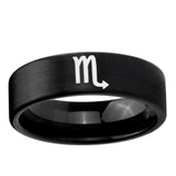 6, 8mm Scorpio Horoscope Pipe Cut Brush Black Tungsten Ring