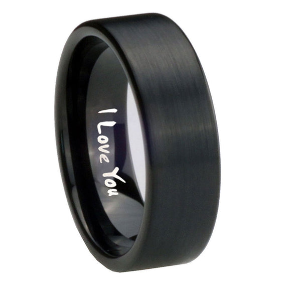 8mm-I-Love-You-Pipe-Cut-Brush-Black-Tungsten-Carbide-Mens-Ring-Personalized