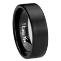 8mm I Love You Pipe Cut Brush Black Tungsten Ring