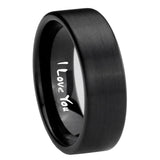 8mm I Love You Pipe Cut Brush Black Tungsten Carbide Mens Ring Personalized