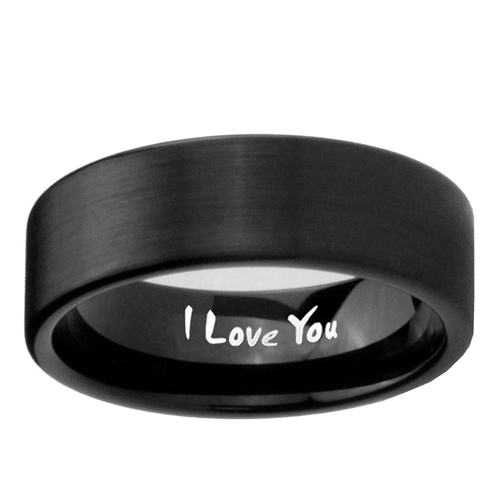 6mm I Love You Pipe Cut Brush Black Tungsten Ring
