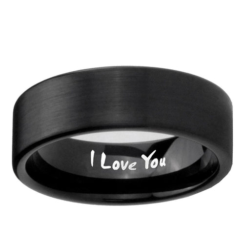 6mm I Love You Pipe Cut Brush Black Tungsten Ring