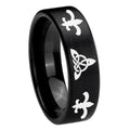 8mm Celtic Triangle Fleur-De-Lis Pipe Cut Black Tungsten Band