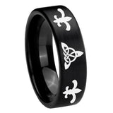 8mm Celtic Triangle Fleur Delis Pipe Cut Brush Black Tungsten Mens Wedding Band