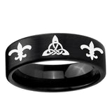 6, 8mm Celtic Triangle Fleur-De-Lis Pipe Cut Brush Black Tungsten Mens Wedding Band