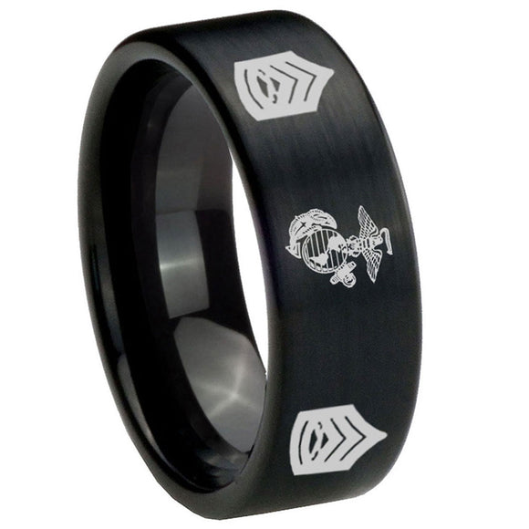 8mm-Marine-Army-Sergeant-Pipe-Cut-Brush-Black-Tungsten-Carbide-Engagement-Ring