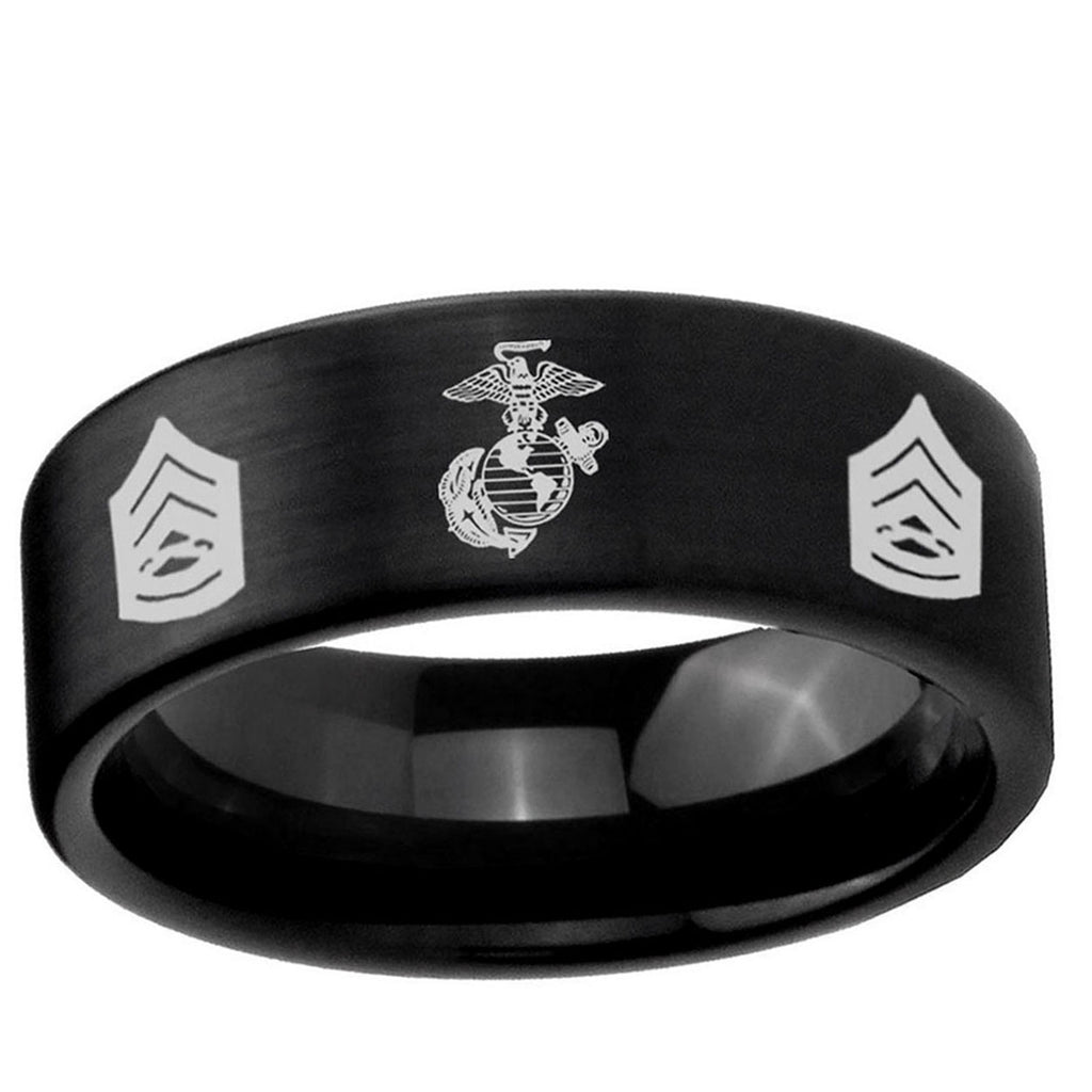 6mm Marine Army Sergeant Pipe Cut Brush Black Tungsten Ring