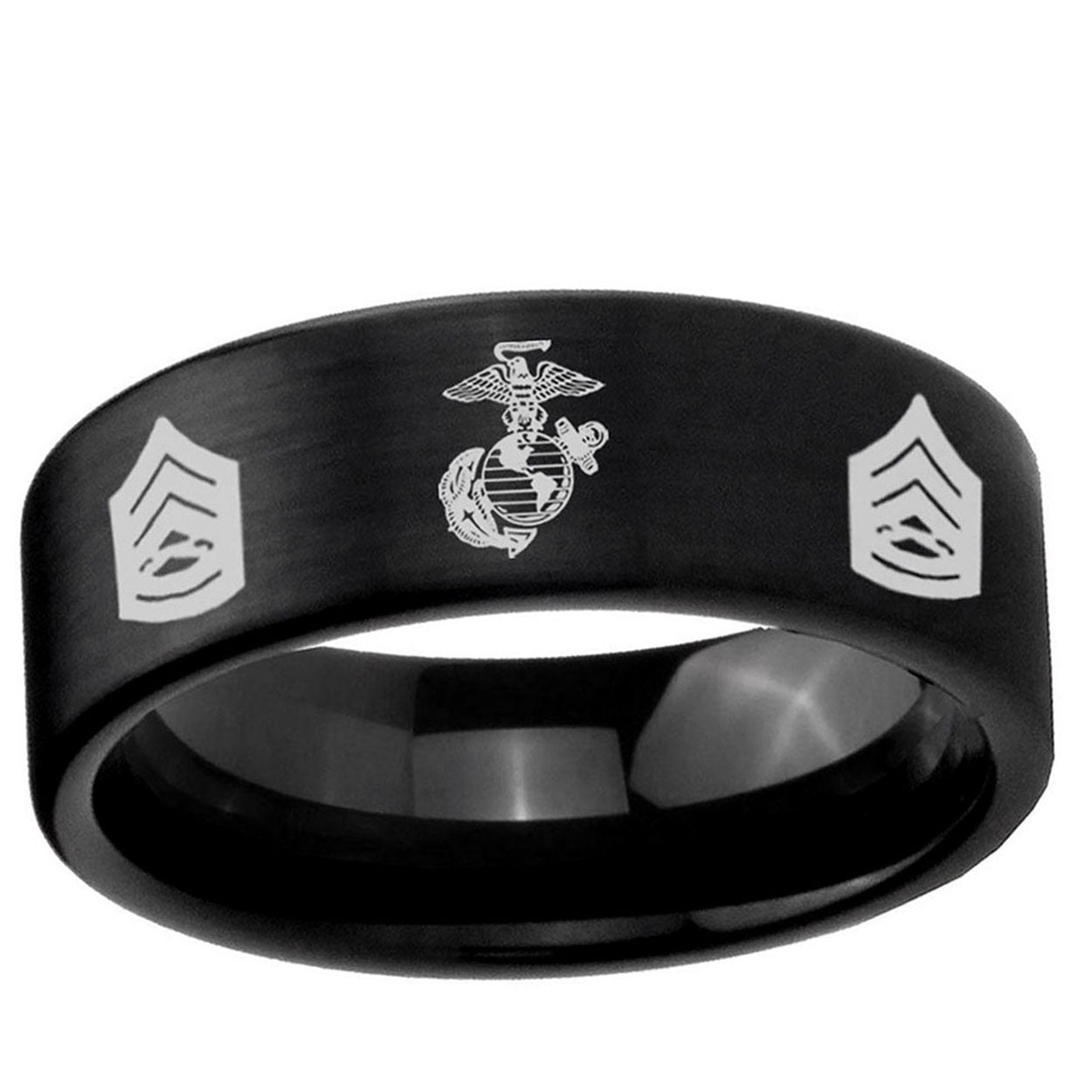 6mm Marine Army Sergeant Pipe Cut Brush Black Tungsten Ring