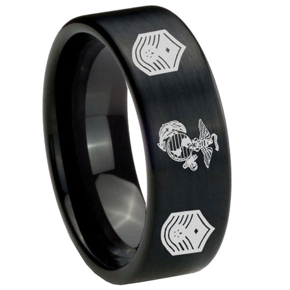 8mm-Marine-Chief-Master-Sergeant--Pipe-Cut-Brush-Black-Tungsten-Carbide-Engraved-Ring