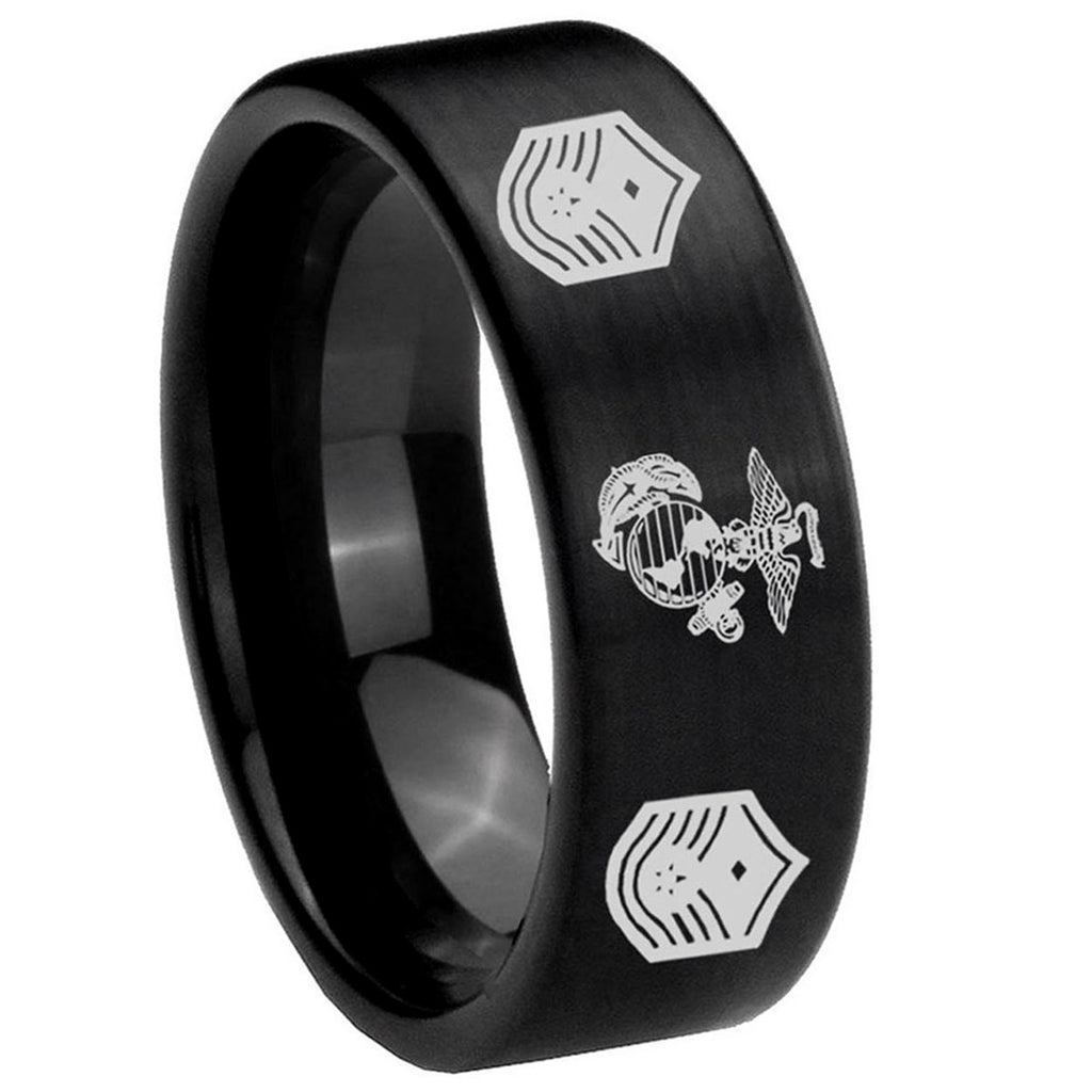 8mm Marine Chief Master Sergeant Pipe Cut Black Tungsten Ring
