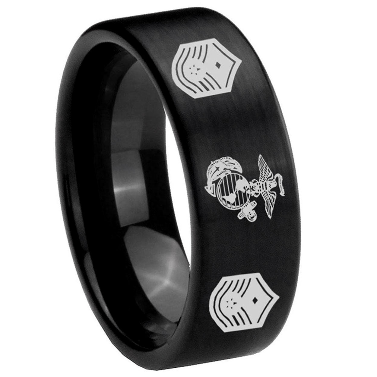 8mm Marine Chief Master Sergeant Pipe Cut Black Tungsten Ring