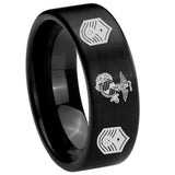 8mm Marine Chief Master Sergeant Pipe Cut Brush Black Tungsten Carbide Engraved Ring