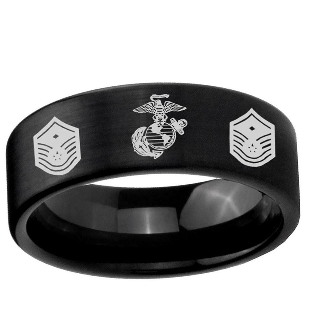 6mm Marine Chief Master Sergeant Pipe Cut Black Tungsten Ring