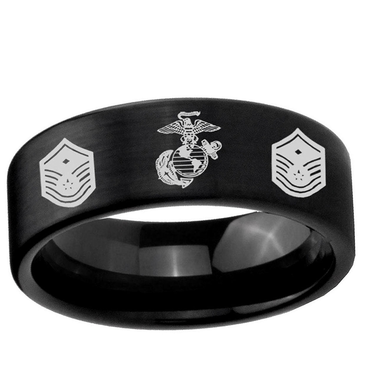 6mm Marine Chief Master Sergeant Pipe Cut Black Tungsten Ring