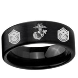 6, 8mm Marine Chief Master Sergeant Pipe Cut Brush Black Tungsten Ring