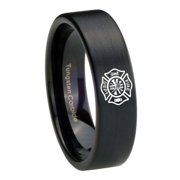 8mm-Fire-Department-Pipe-Cut-Brush-Black-Tungsten-Carbide-Mens-Wedding-Ring