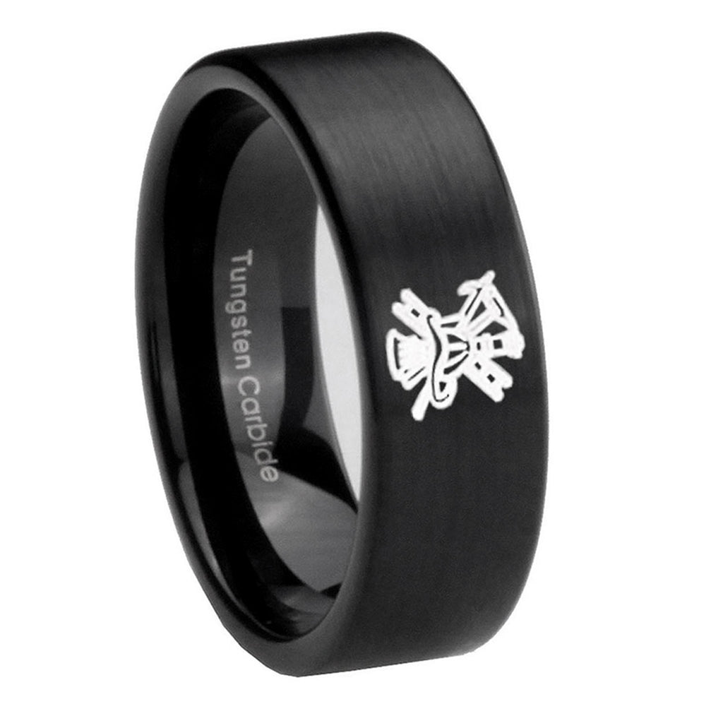 8mm Fireman Pipe Cut Brush Black Tungsten Ring for Men