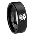 8mm Fireman Pipe Cut Brush Black Tungsten Ring for Men