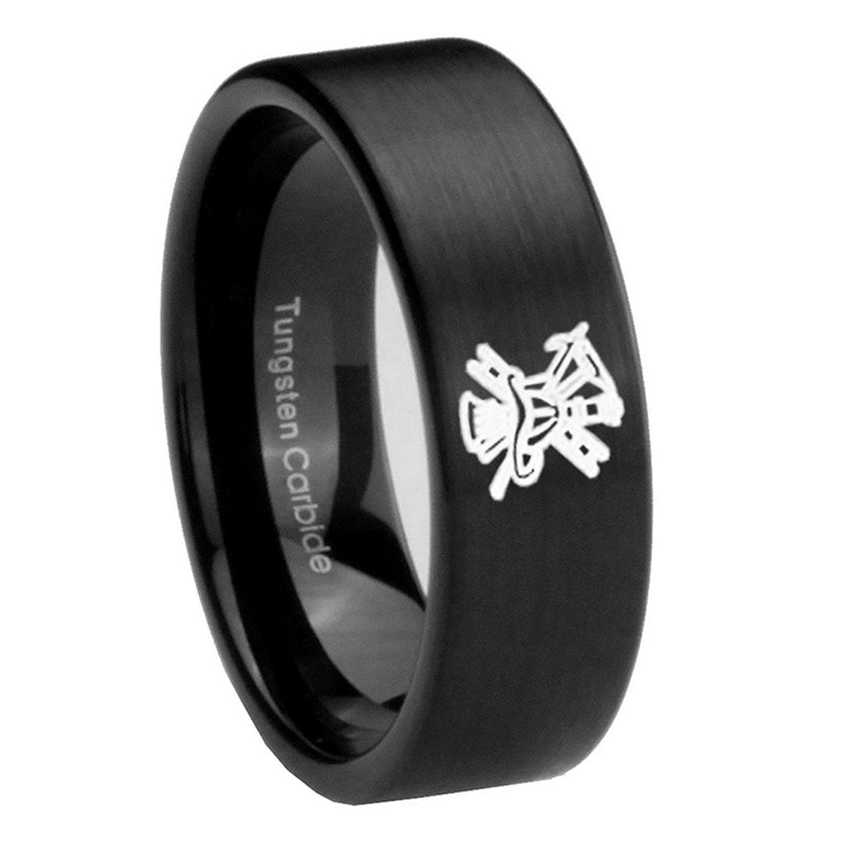 8mm Fireman Pipe Cut Brush Black Tungsten Ring for Men