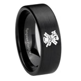 8mm Fireman Pipe Cut Brush Black Tungsten Carbide Rings for Men