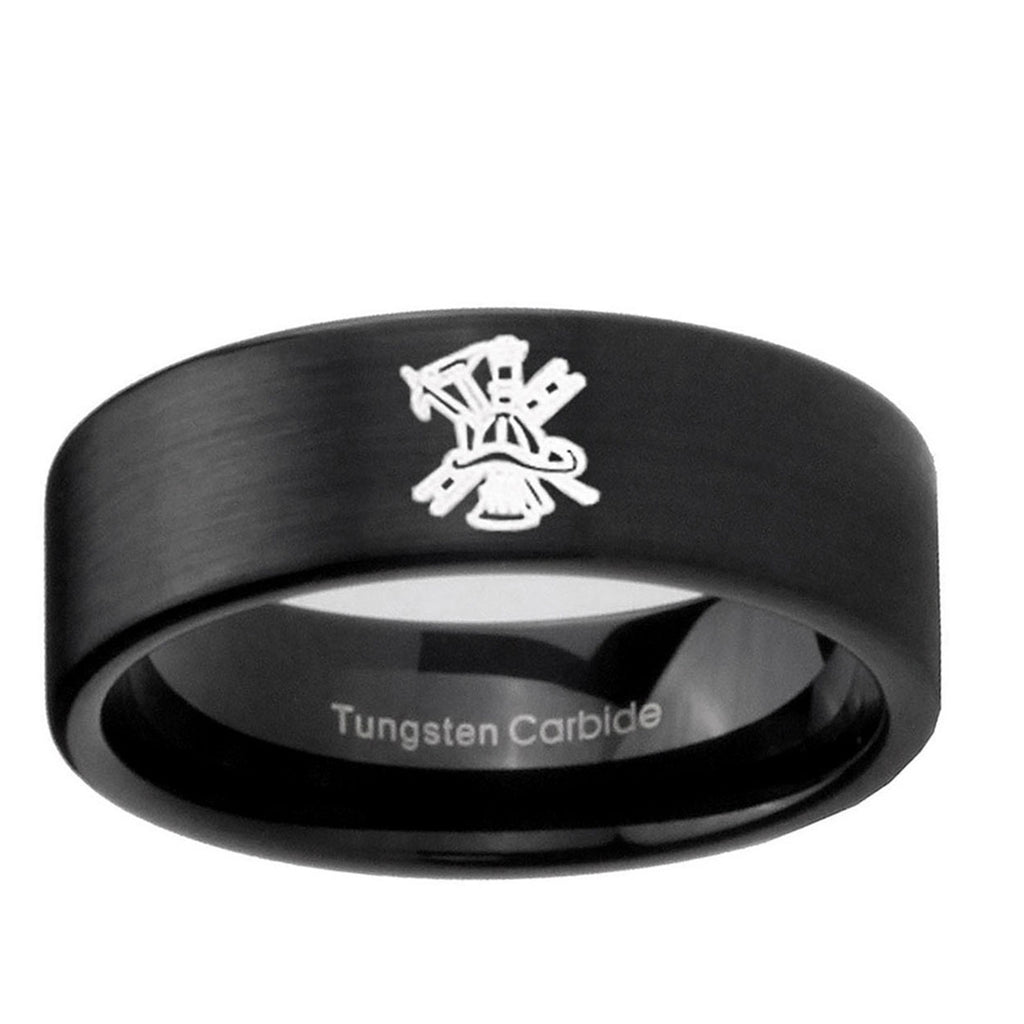6mm Fireman Pipe Cut Brush Black Tungsten Ring for Men