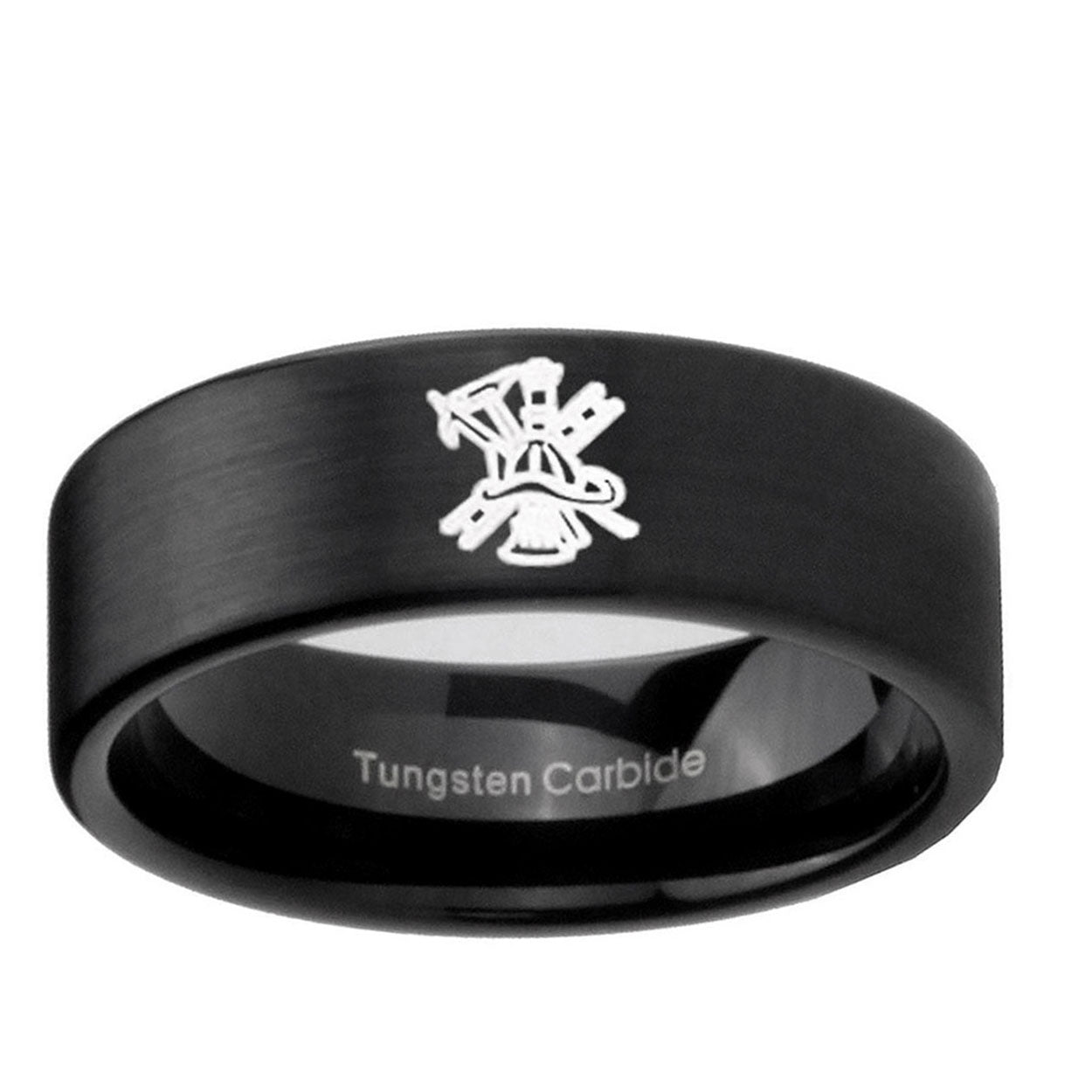 6mm Fireman Pipe Cut Brush Black Tungsten Ring for Men