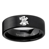 6, 8mm Fireman Pipe Cut Brush Black Tungsten Ring