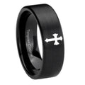 8mm Flat Christian Cross Pipe Cut Brush Black Tungsten Ring