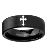 6, 8mm Flat Christian Cross Pipe Cut Brush Black Tungsten Ring