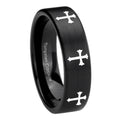8mm Multiple Christian Cross Pipe Cut Black Tungsten Ring
