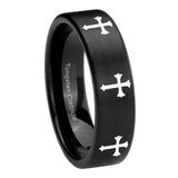 8mm Multiple Christian Cross Pipe Cut Brush Black Tungsten Carbide Promise Ring