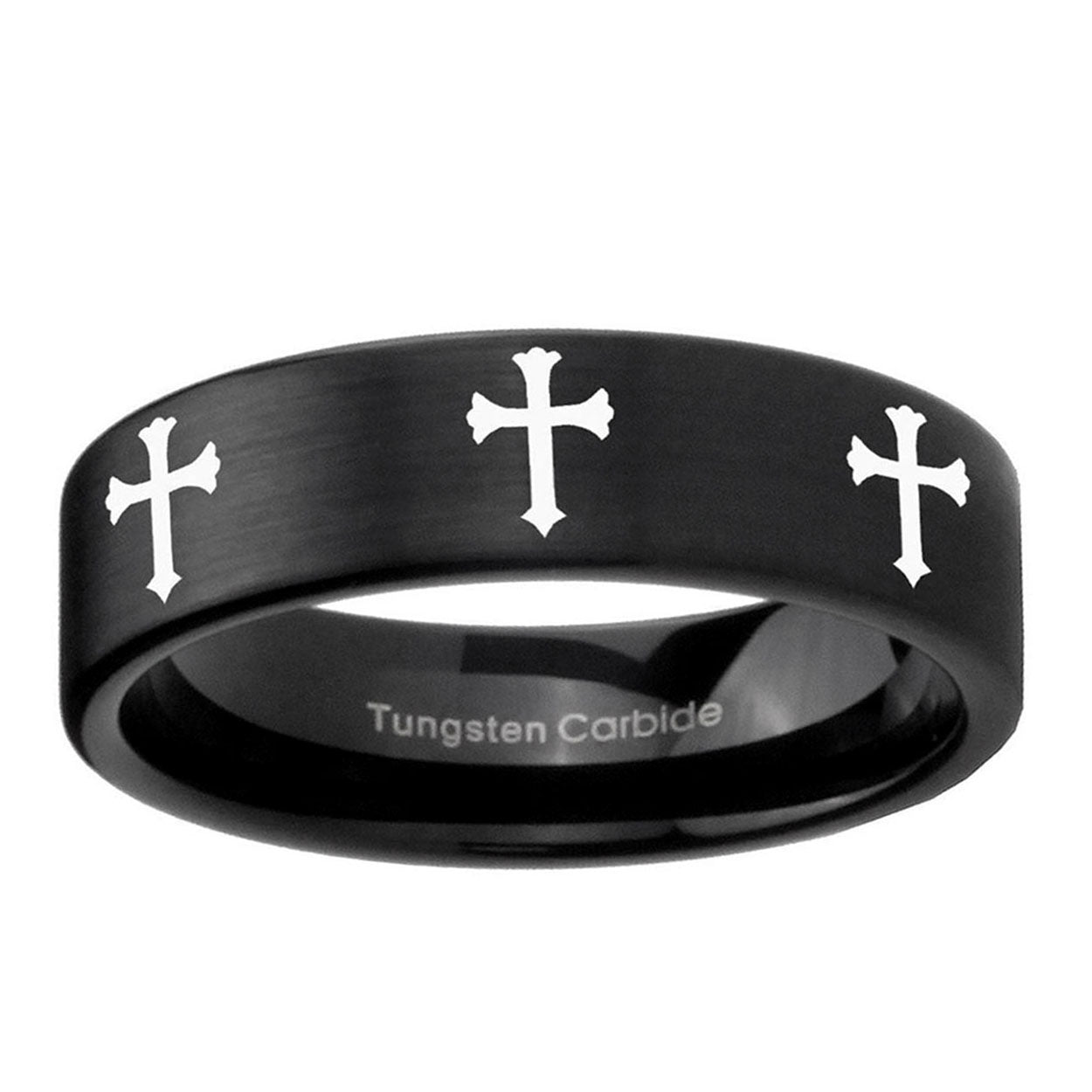 6mm Multiple Christian Cross Pipe Cut Black Tungsten Ring
