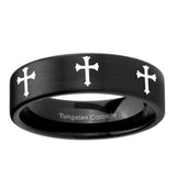 6, 8mm Multiple Christian Cross Pipe Cut Brush Black Tungsten Carbide Promise Ring