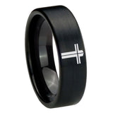 8mm-Flat-Christian-Cross-Pipe-Cut-Brush-Black-Tungsten-Carbide-Rings-for-Men